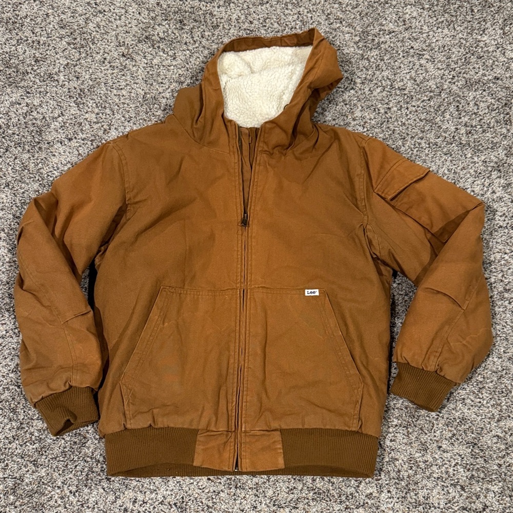 Lee Hooded Sherpa-Lined Work Jacket - Caramel Brown